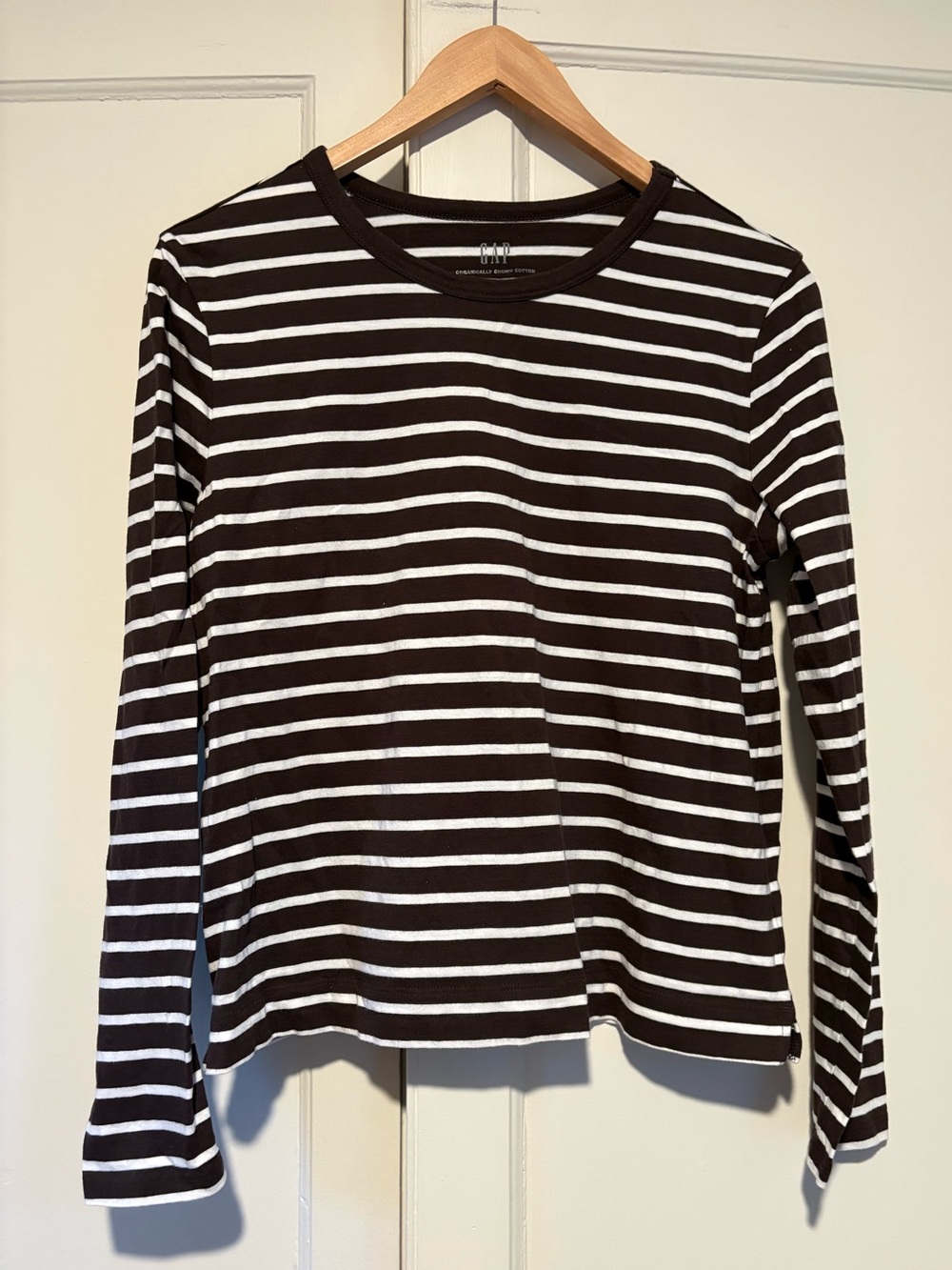 Gap Brown & White Striped Cotton Long Sleeve Tee